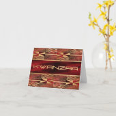 Rood en Goud Kente Print "Happy Kwanzaa" Kaart (Gele Bloem)