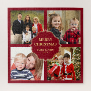 Rood en Goud Kerst 4 Vierkante Foto Collage Legpuzzel