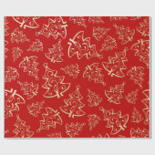 Rood en Goud Kerst Bomen Wrapping Papier (Vlak)