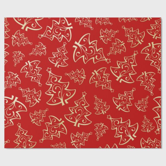 Rood en Goud Kerst Bomen Wrapping Papier (Vlak)