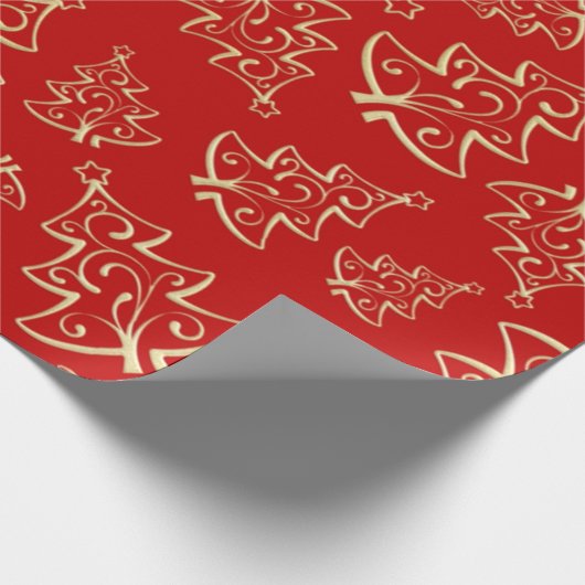 Rood en Goud Kerst Bomen Wrapping Papier (Hoek)