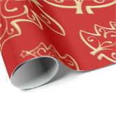 Rood en Goud Kerst Bomen Wrapping Papier (Rol Hoek)