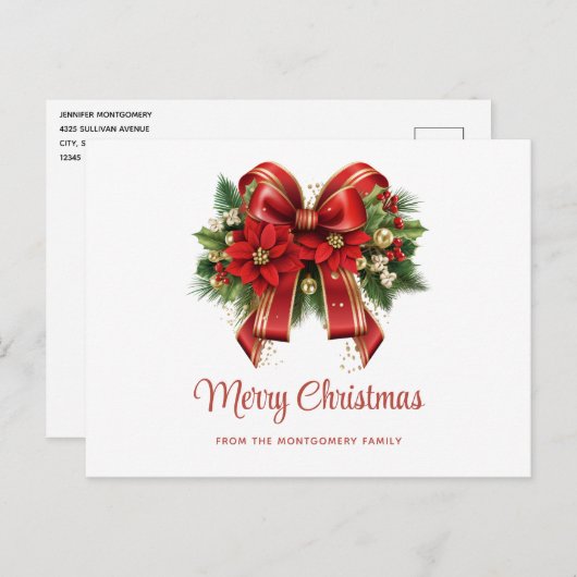 Rood en Goud Kerst Bow Vakantie Briefkaart (Voorkant / Achterkant)