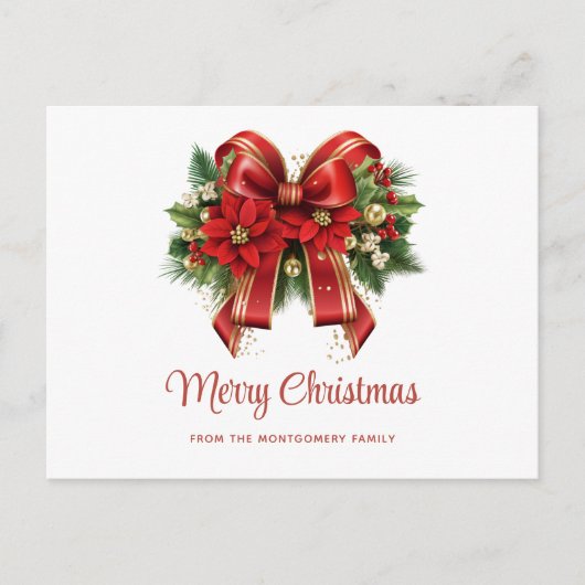 Rood en Goud Kerst Bow Vakantie Briefkaart (Voorkant)