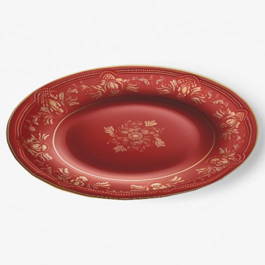 Rood en Goud Kerst Elegance Diner Papieren Bordje (Gekanteld)