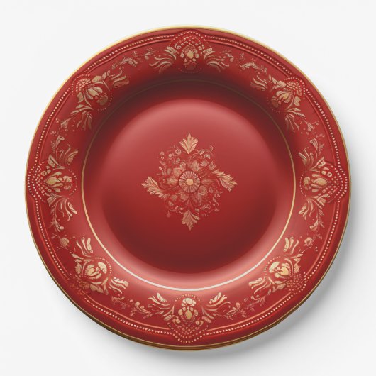 Rood en Goud Kerst Elegance Diner Papieren Bordje (Voorkant)