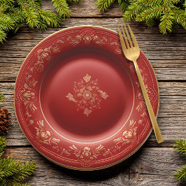 Rood en Goud Kerst Elegance Diner Papieren Bordje