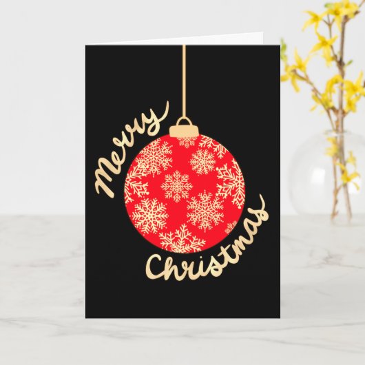 Rood en Goud Kerst Ornament Holiday Kaart (Gele Bloem)