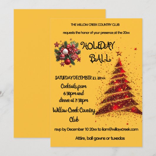 Rood en goud.Kerstbal uitnodiging (Voorkant / Achterkant)