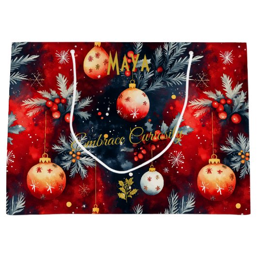 Rood en Goud Kerstcadeau Tas met Feestelijk Groot Cadeauzakje (Voorkant)