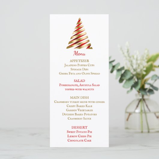 Rood en Goud Kerstdiner Menu (Staand voorkant)