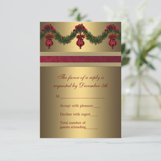 Rood en Goud Kerstfeest RSVP (Staand voorkant)