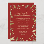 Rood en Goud Kerstfeest Uitnodiging Holly (Voorkant / Achterkant)