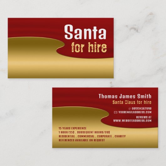 Rood en goud, kerstman entertainer visitekaartje (Voorkant / Achterkant)