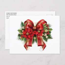 Rood en Goud Kerstmis Bow Feestelijk Briefkaart