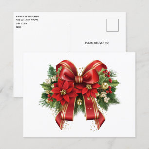 Rood en Goud Kerstmis Bow Feestelijk Briefkaart