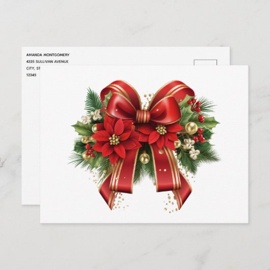 Rood en Goud Kerstmis Bow Feestelijk Briefkaart (Voorkant / Achterkant)