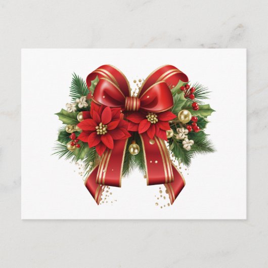 Rood en Goud Kerstmis Bow Feestelijk Briefkaart (Voorkant)
