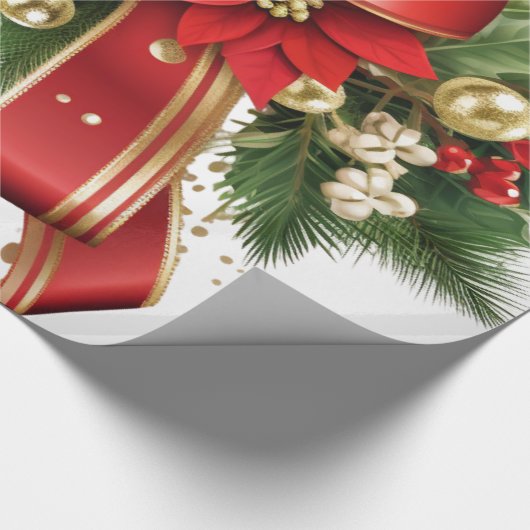 Rood en Goud Kerstmis Bow Feestelijk Cadeaupapier (Hoek)