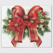 Rood en Goud Kerstmis Bow Feestelijk Cadeaupapier (Vlak)