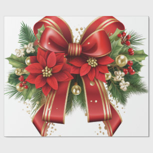 Rood en Goud Kerstmis Bow Feestelijk Cadeaupapier