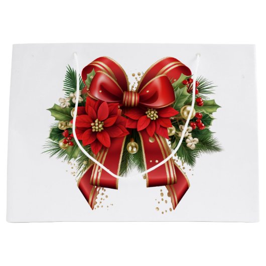 Rood en Goud Kerstmis Bow Feestelijk Groot Cadeauzakje (Voorkant)