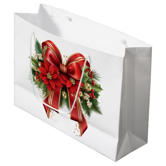 Rood en Goud Kerstmis Bow Feestelijk Groot Cadeauzakje (Voorkant Gekanteld)