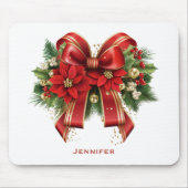 Rood en Goud Kerstmis Bow Feestelijk Muismat (Voorkant)