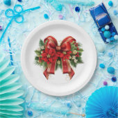 Rood en Goud Kerstmis Bow Feestelijk Papieren Bordje (Feest)