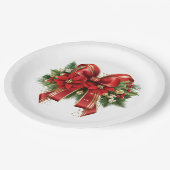 Rood en Goud Kerstmis Bow Feestelijk Papieren Bordje (Gekanteld)