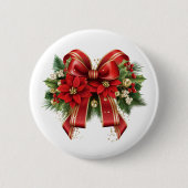 Rood en Goud Kerstmis Bow Feestelijk Ronde Button 5,7 Cm (Voorkant)
