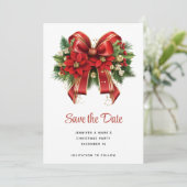 Rood en Goud Kerstmis Bow Feestelijk Save The Date (Staand voorkant)