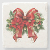Rood en Goud Kerstmis Bow Feestelijk Stenen Onderzetter (Voorkant)