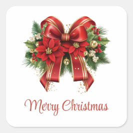 Rood en Goud Kerstmis Bow Feestelijk Vierkante Sticker