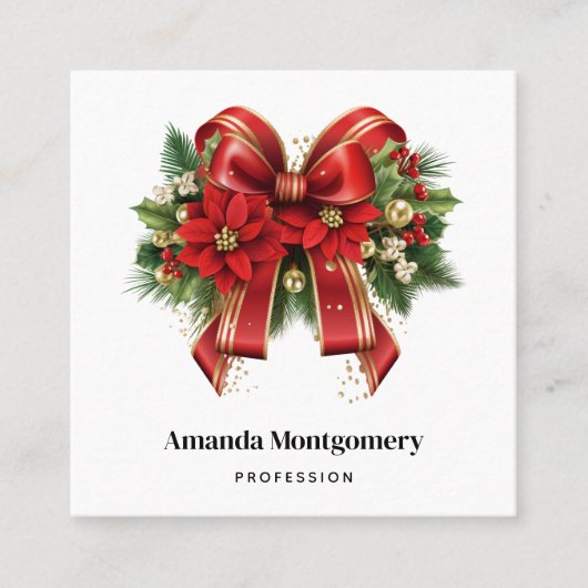 Rood en Goud Kerstmis Bow Feestelijk Vierkante Visitekaartje (Voorkant)