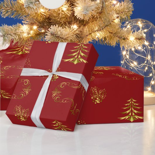 Rood en Goud Kerstmis Cadeaupapier (Feestdagen)
