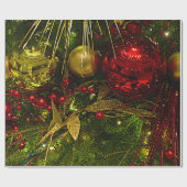 Rood en Goud Kerstmis Ornamenten Xmas Boom Lg Wrap Cadeaupapier (Vlak)
