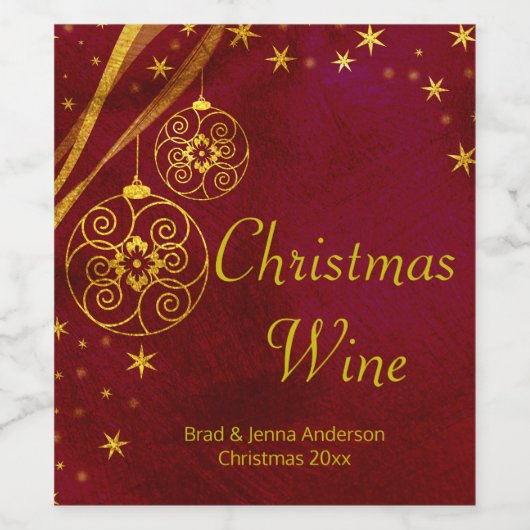 Rood en Goud Kerstmis Wijn Label Wijn Etiket (Enkel label)