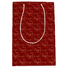 Rood en Goud Kerstscript Medium Cadeauzakje
