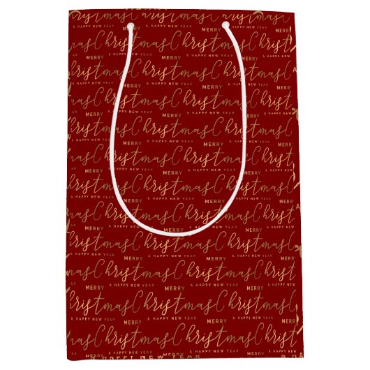 Rood en Goud Kerstscript Medium Cadeauzakje (Voorkant)
