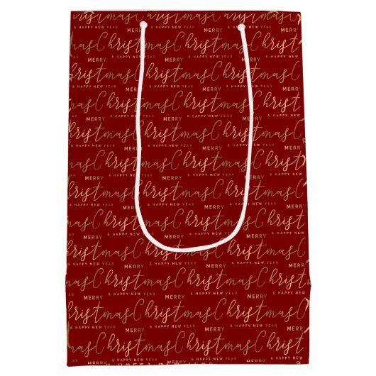 Rood en Goud Kerstscript Medium Cadeauzakje (Achterkant)