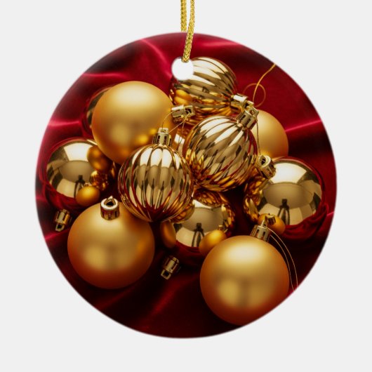 Rood en goud kerstversiering keramisch ornament (Voorkant)
