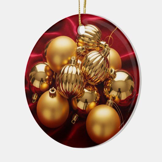 Rood en goud kerstversiering keramisch ornament (Links)
