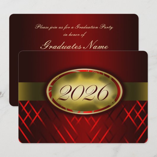 Rood en Goud Klas van 2026 Feest Kaart (Voorkant / Achterkant)