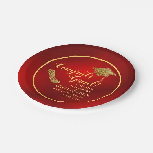 Rood en Goud Klasse 2025 Afstuderen Papieren Bordje (Gekanteld)