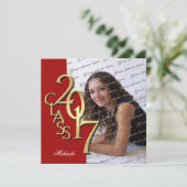 Rood en Goud Klasse van 2017 Foto Afstuderen Kaart (Staand voorkant)