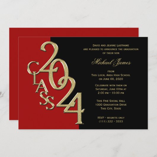 Rood en Goud Klasse van 2024 Afstudeerder met Kleu Kaart (Voorkant / Achterkant)