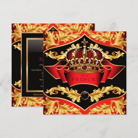 Rood en Goud Koninklijk Baby shower Kaart (Voorkant / Achterkant)