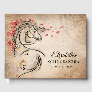 Rood en Goud Landelijke Ranchera Mexicaanse Quince Gastenboek