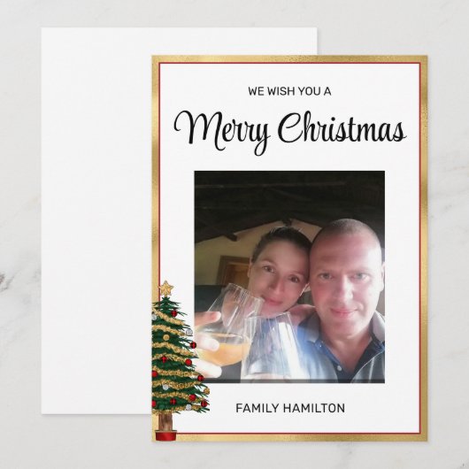 Rood en Goud Lijst Kerstmis Foto Flat Feestdagenkaart (Voorkant / Achterkant)